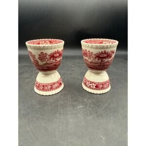Set of 2 Antique Copeland Spode Tower Red Double Eggcups- England